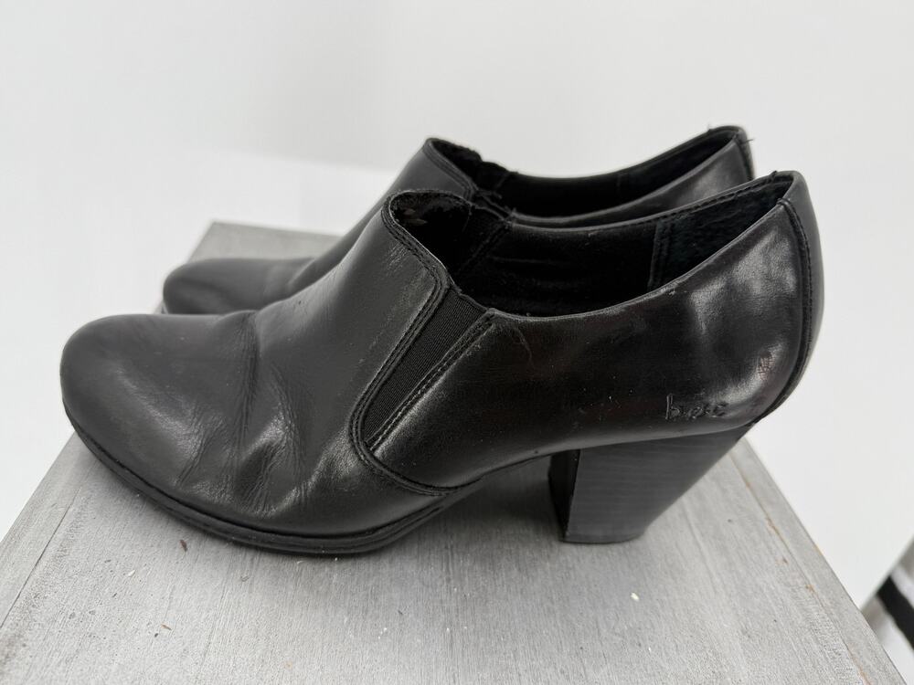 b.o.c BOC Born Concept Black Leather Chelsea Ankle Booties Block Heel Womens 8.5
